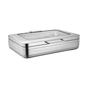 Induction Chafer Rectangular Stainless Steel 1/1 Size with Glass Lid