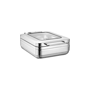 Induction Chafer Rectangular Stainless Steel 1/2 Size with Glass Lid