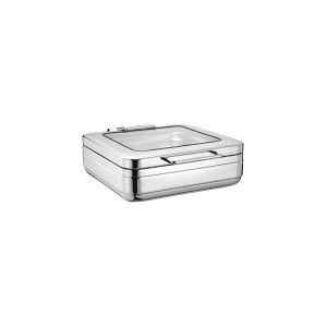 Induction Chafer Rectangular Stainless Steel 2/3 Size with Glass Lid