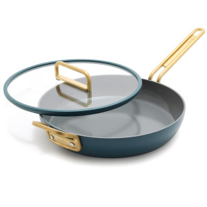 Ceramic Non-Stick 30CM Frypan with Lid | Carrara White