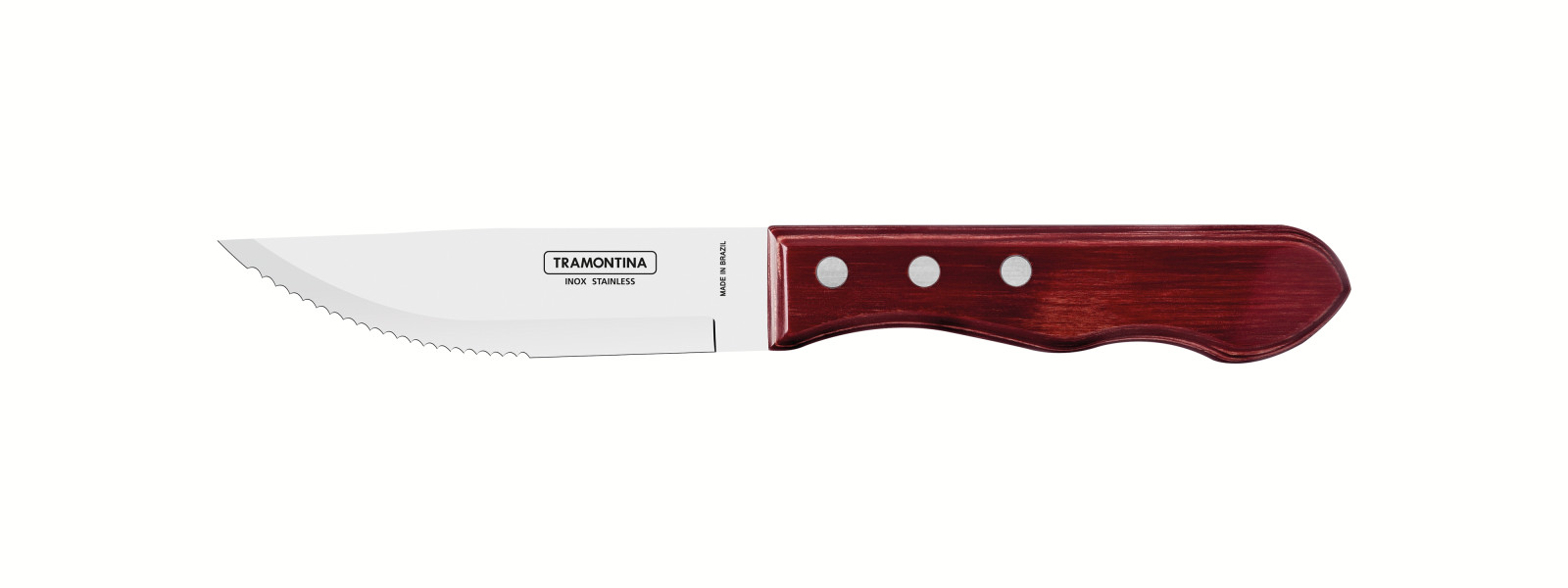 Churrasco Steak Knife Jumbo Serrated Wide Blade Polywood Red 5", 12cm