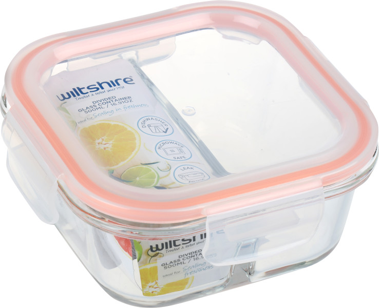 Square Glass Container with 2 Dividers 500ml