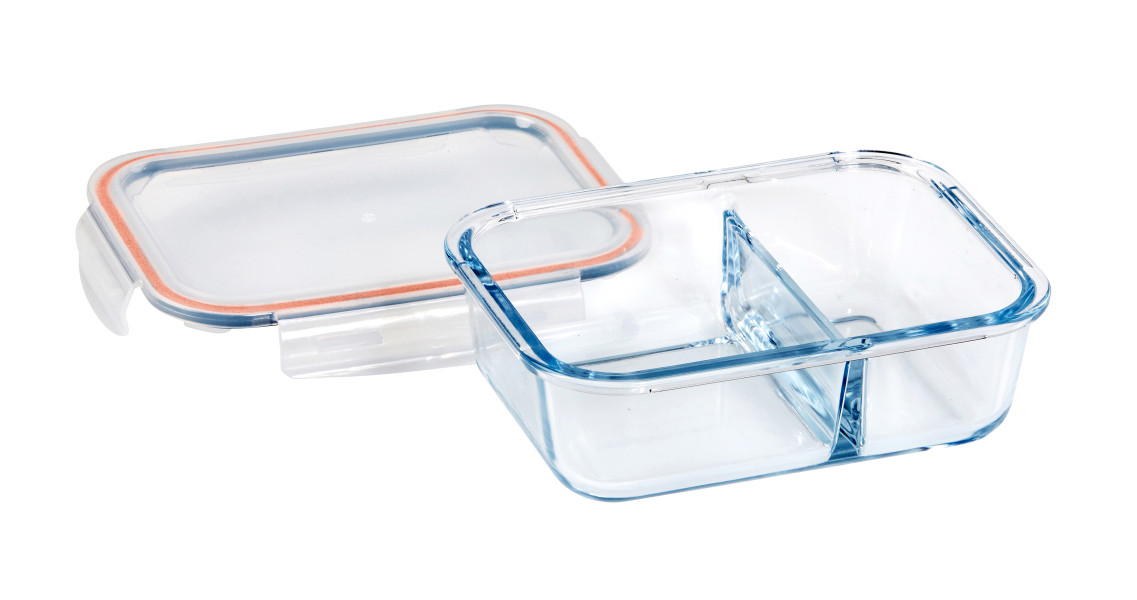 Rectangle Glass Container with 2 Dividers 930ml