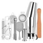 Cocktail Set 14pc Stainless Steel In Bartender Roll