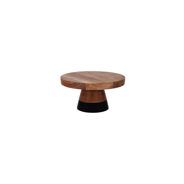 Serve Natural Acacia Round Cake Stand Black Boarder 250x125mm