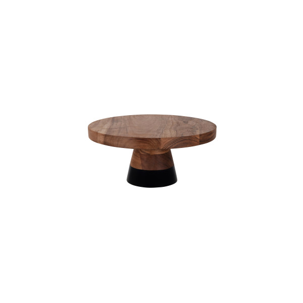 Serve Natural Acacia Round Cake Stand Black Boarder 300x140mm