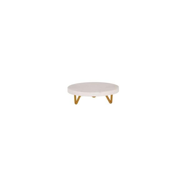 Serve White Marble Round Display Stand Metal Legs 200x55mm