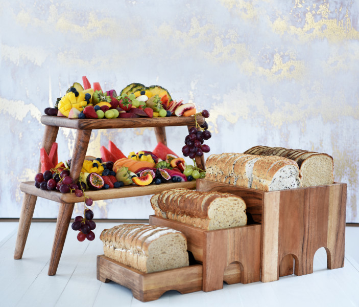 Serve Natural Acacia 3-Tier Nesting Buffet Riser Set
