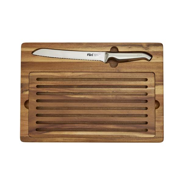 Double Serrated Bread Knife & Bread Cutting Board Set 2 Piece