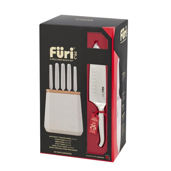 Stone Knife Block Set Snow Terrazzo 6 Piece