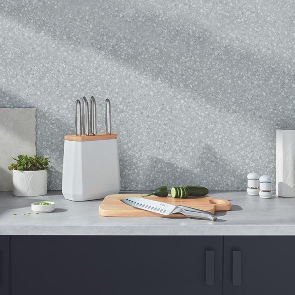Stone Knife Block Set Snow Terrazzo 6 Piece