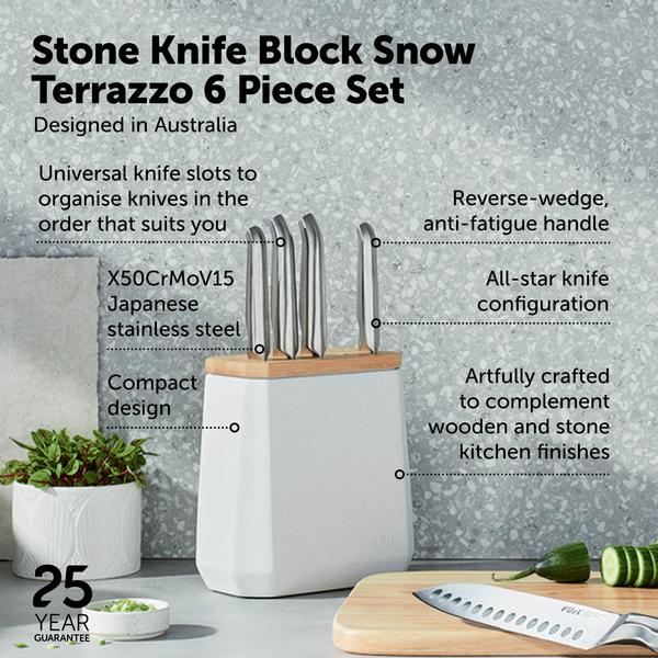 Stone Knife Block Set Snow Terrazzo 6 Piece