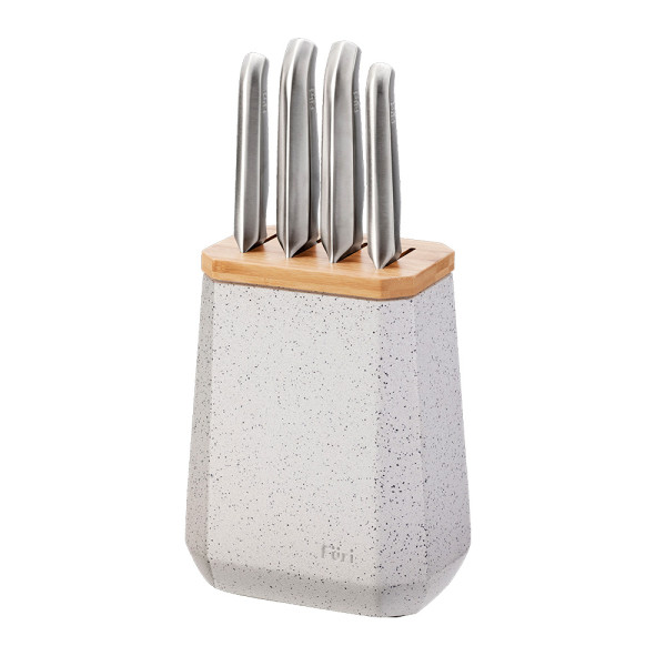 Stone Knife Block Set Black and White Terrazzo 5 Piece