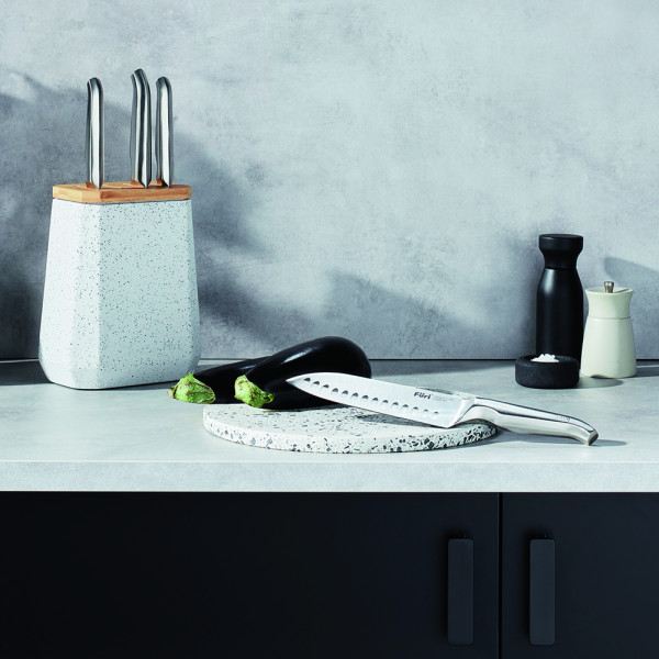 Stone Knife Block Set Black and White Terrazzo 5 Piece