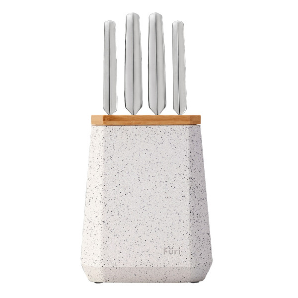 Stone Knife Block Set Black and White Terrazzo 5 Piece