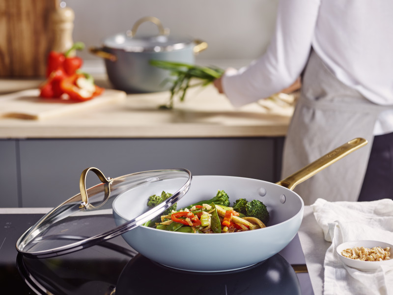 Padova Smokey Blue PFAS Free Covered Wok 28cm/3.7L