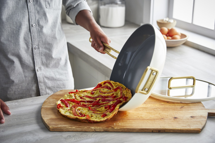 Ceramic Non-Stick 30cm Frypan with Lid | Carrara White