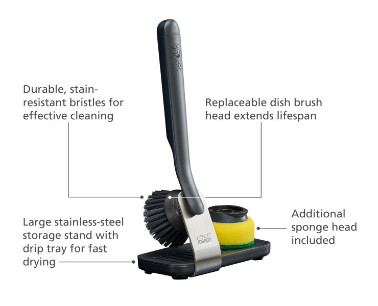 SinkTech Dish brush and sponge set with large stainless-steel storage  stand