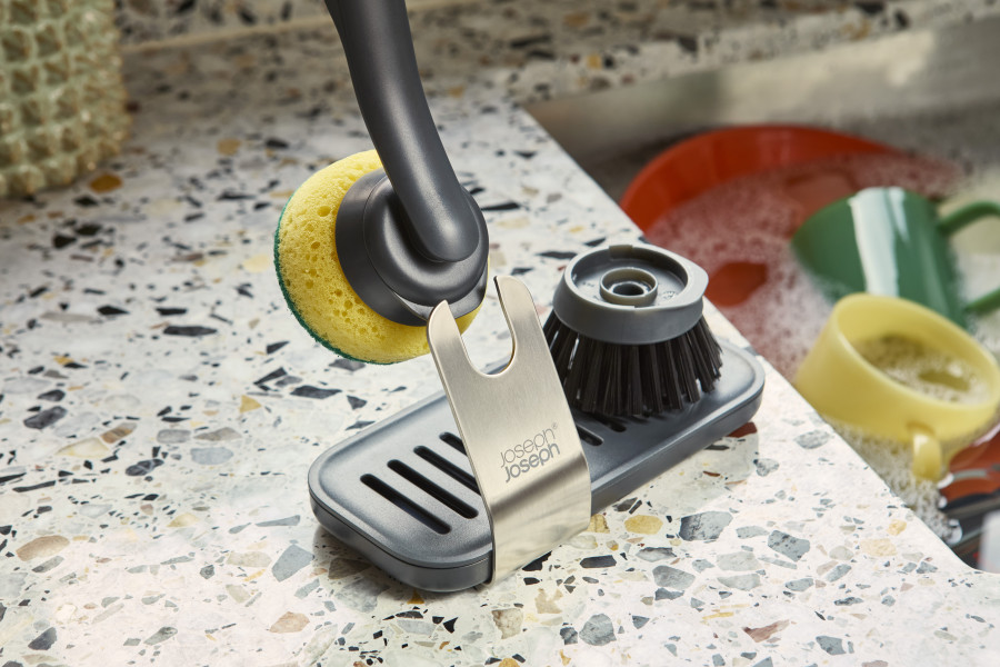 SinkTech Dish brush and sponge set with large stainless-steel storage  stand