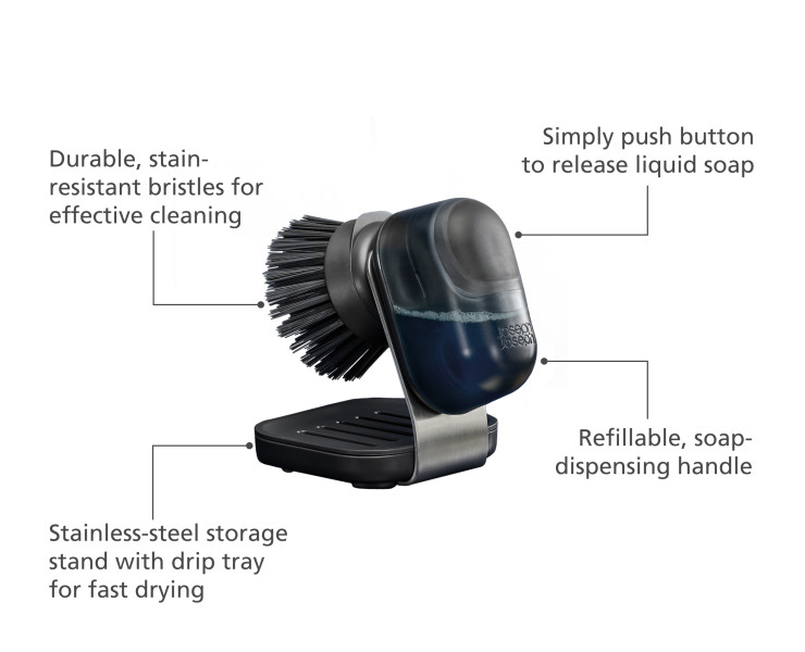 SinkTech Soap-dispensing palm brush with stainless-steel  storage stand