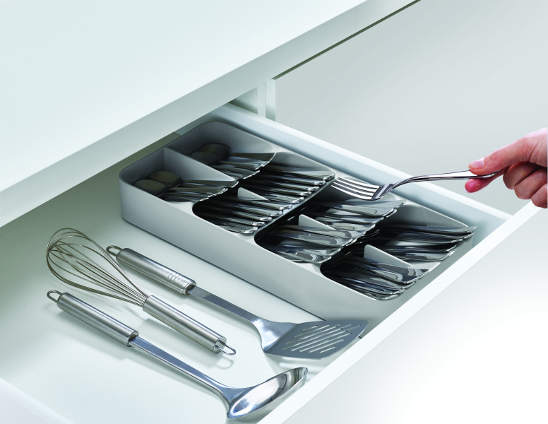 DrawerStore Large Compact Cutlery Organiser - Grey