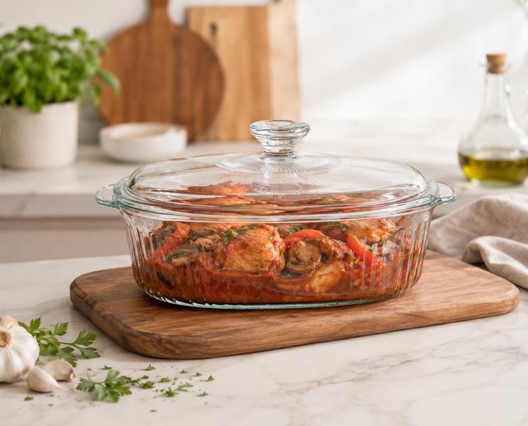 Oval Ribbed Casserole Dish with Lid 1.8L