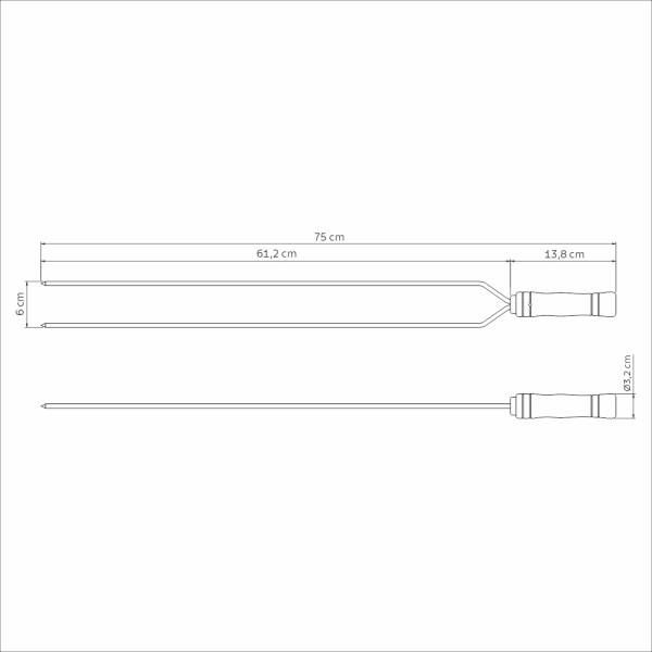 Heavy Duty Duel Prong Stainless Steel Skewer Wood Handle 75cm