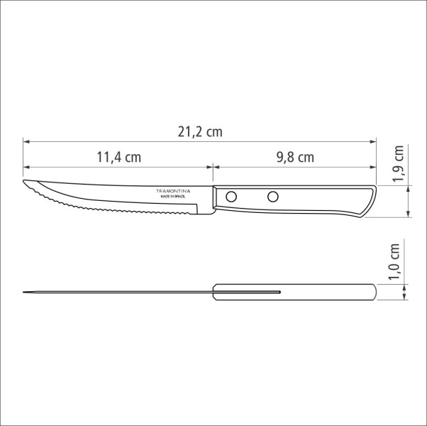 Churrasco Steak Knife Serrated Narrow Blade Polywood Red 5",  11cm