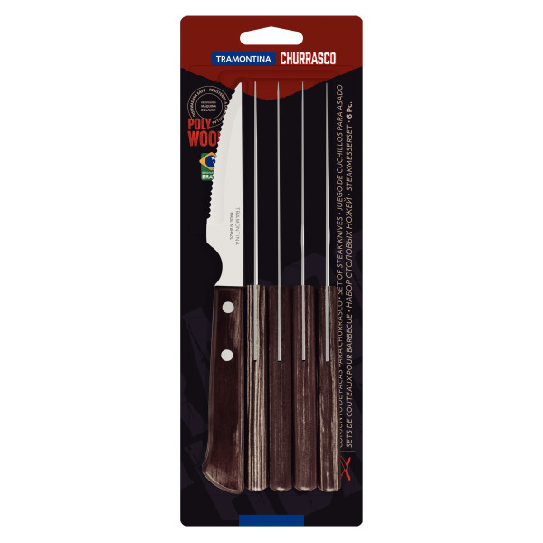 Churrasco Steak Knife Spanish 6 Piece Set 11cm Brown Handles