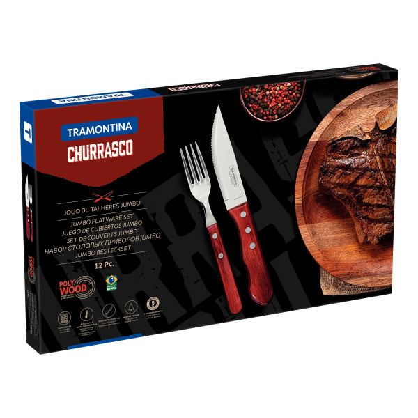 Churrasco Jumbo Steak Cutlery 12 Piece Set  - Red