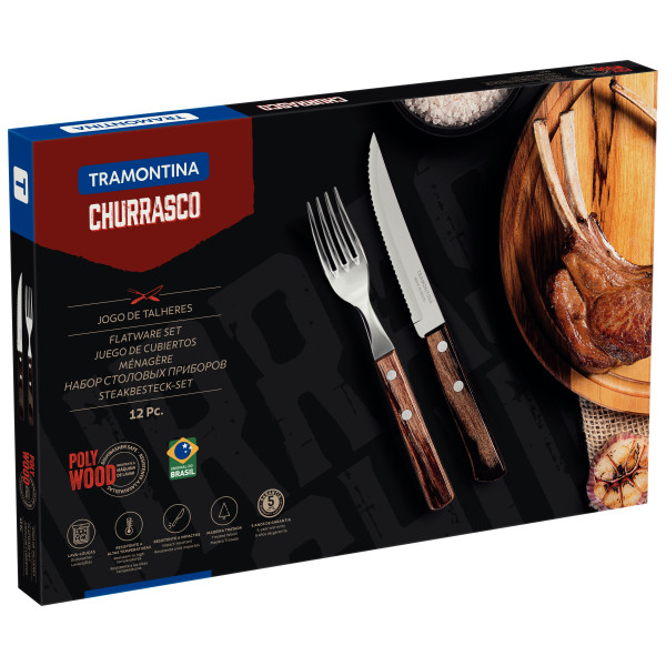 Churrasco Steak Knife Polywood Traditional Steak Set Brown 12pc