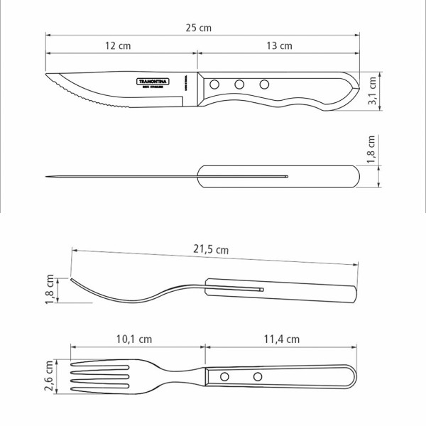 Churrasco Jumbo Steak Cutlery 12 Piece Set  - Brown