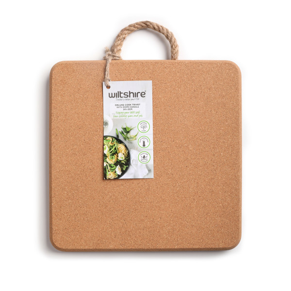 Deluxe Cork Trivet with Rope Handle Square 24 x 2cm