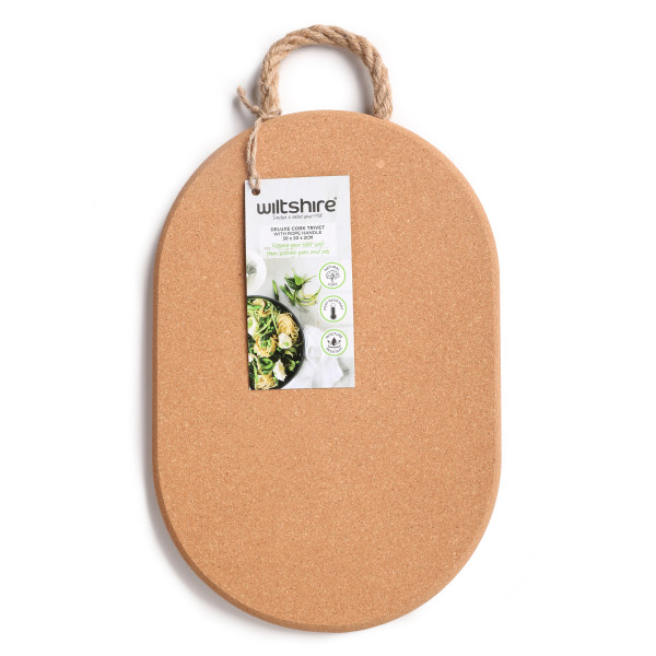 Deluxe Cork Trivet with Rope Handle Oval 30 x 20 x 2cm