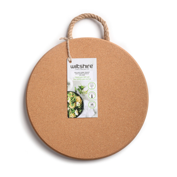Deluxe Cork Trivet with Rope Handle Round 25 x 2cm